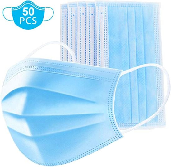 Disposable 3 Ply Face Masks Pack Of 50 Blue-Soft On Skin Protectors With Elastic Earloops