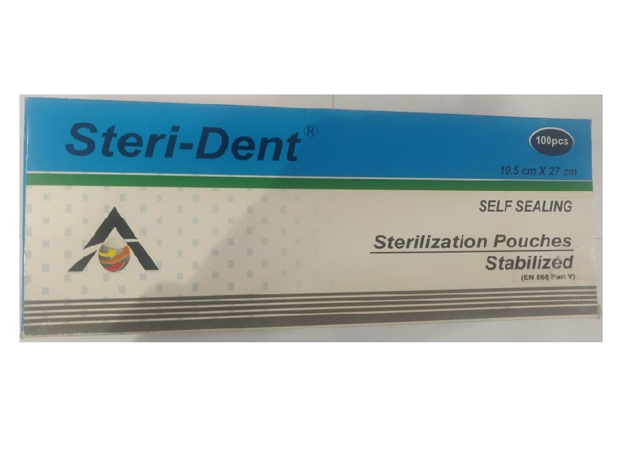 Steri-Dent Self Sealing Sterilization Pouches Stabilized 10.5 Cm X 27 Cm (100pcs)
