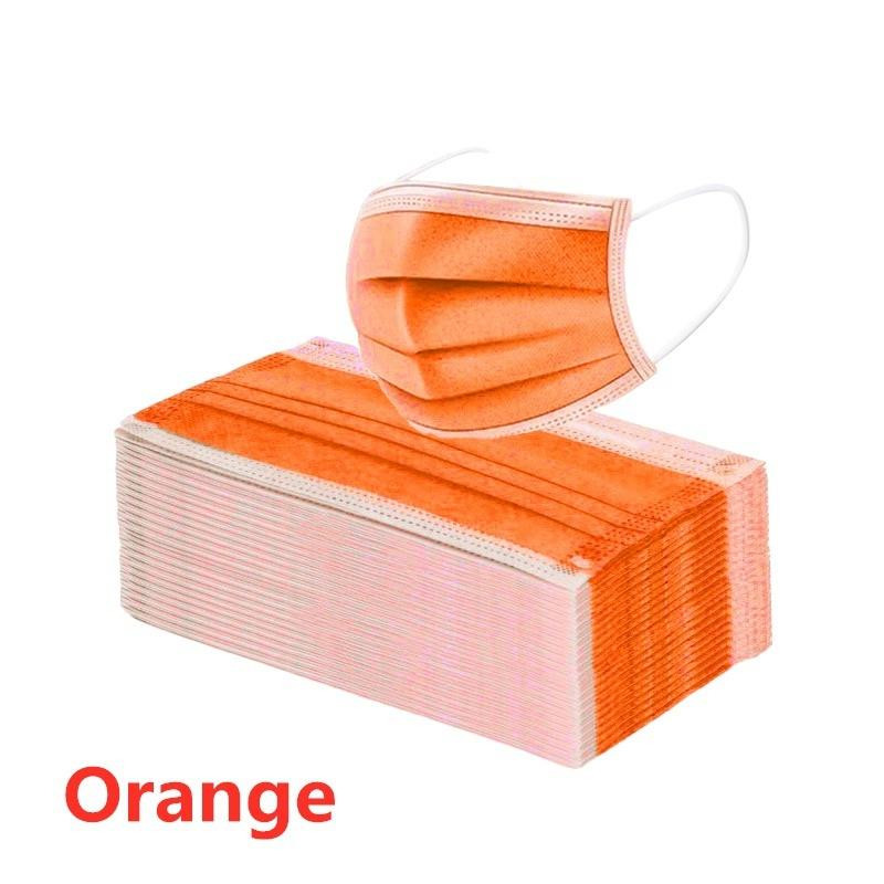 Disposable 3 Ply Face Masks Pack Of 50 Orange-Soft On Skin Protectors With Elastic Earloops