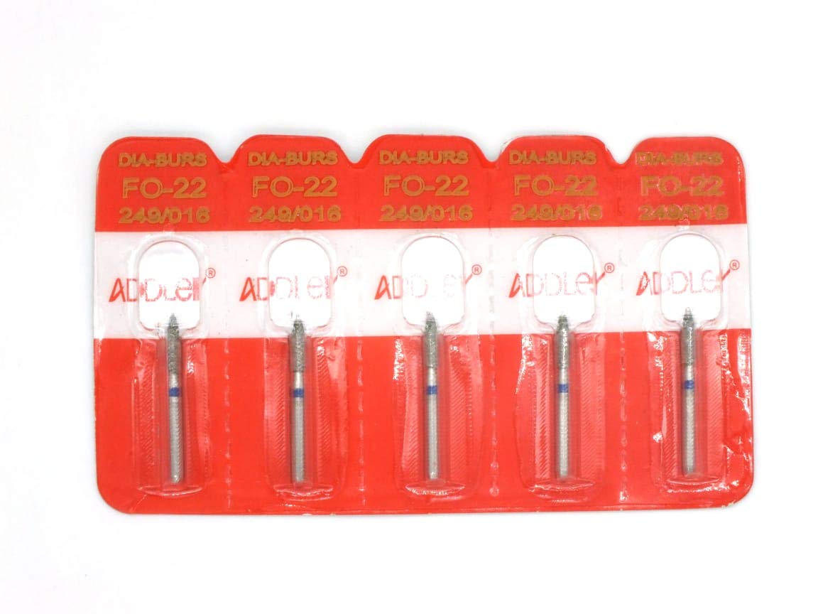 ADDLER Dental Bur FO-22 Air Rotor FG Diamond Multilayered Coated Abrasive Autoclavable Head Size 016 Pack Of 5 Burs