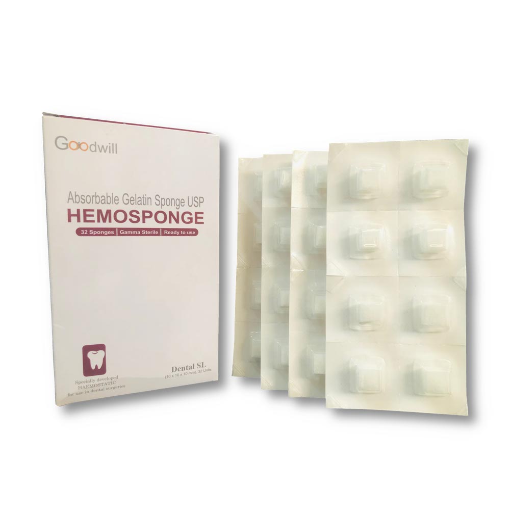 Goodwill Hemosponge 10x10x10 MM Absorbable Gelatin Sponge Gamma Sterile 32 Sponges/pk