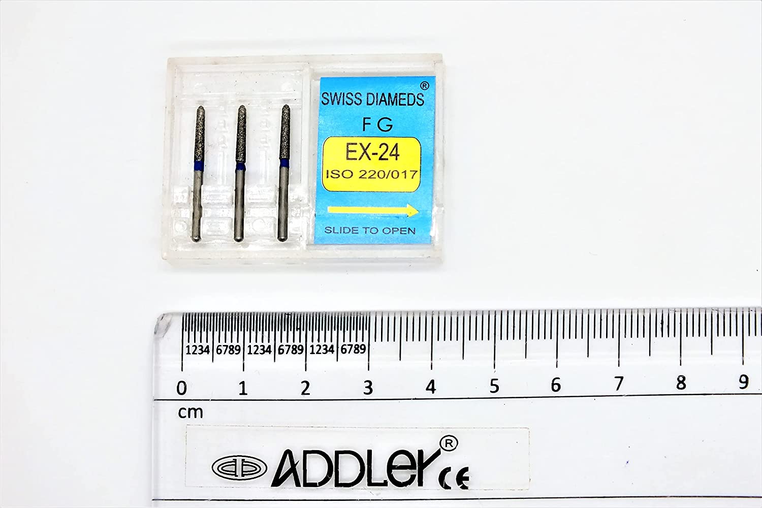 DENTAL DIAMOND BUR TR-25EF & EX-24 FG AIR ROTOR REDUCER SWISS DIA PREMIUM BURS. EXCELLENT DIAMOND GRAINS FOR HIGH SPEED ROTOR. PACK OF 3 BURS