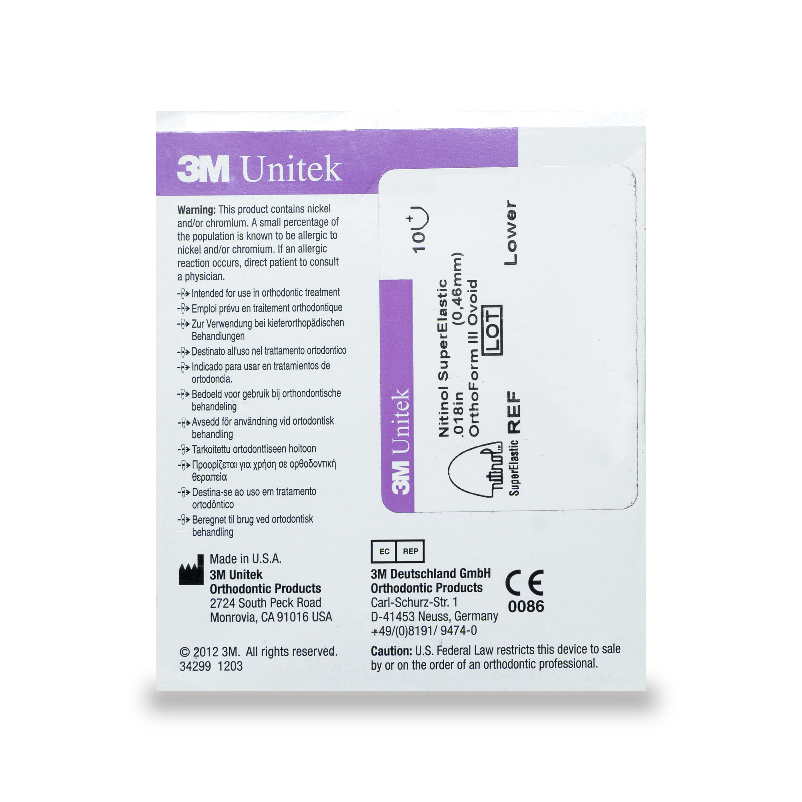 3M Unitek Nitinol SuperElastic .018in (0,46mm) Upper