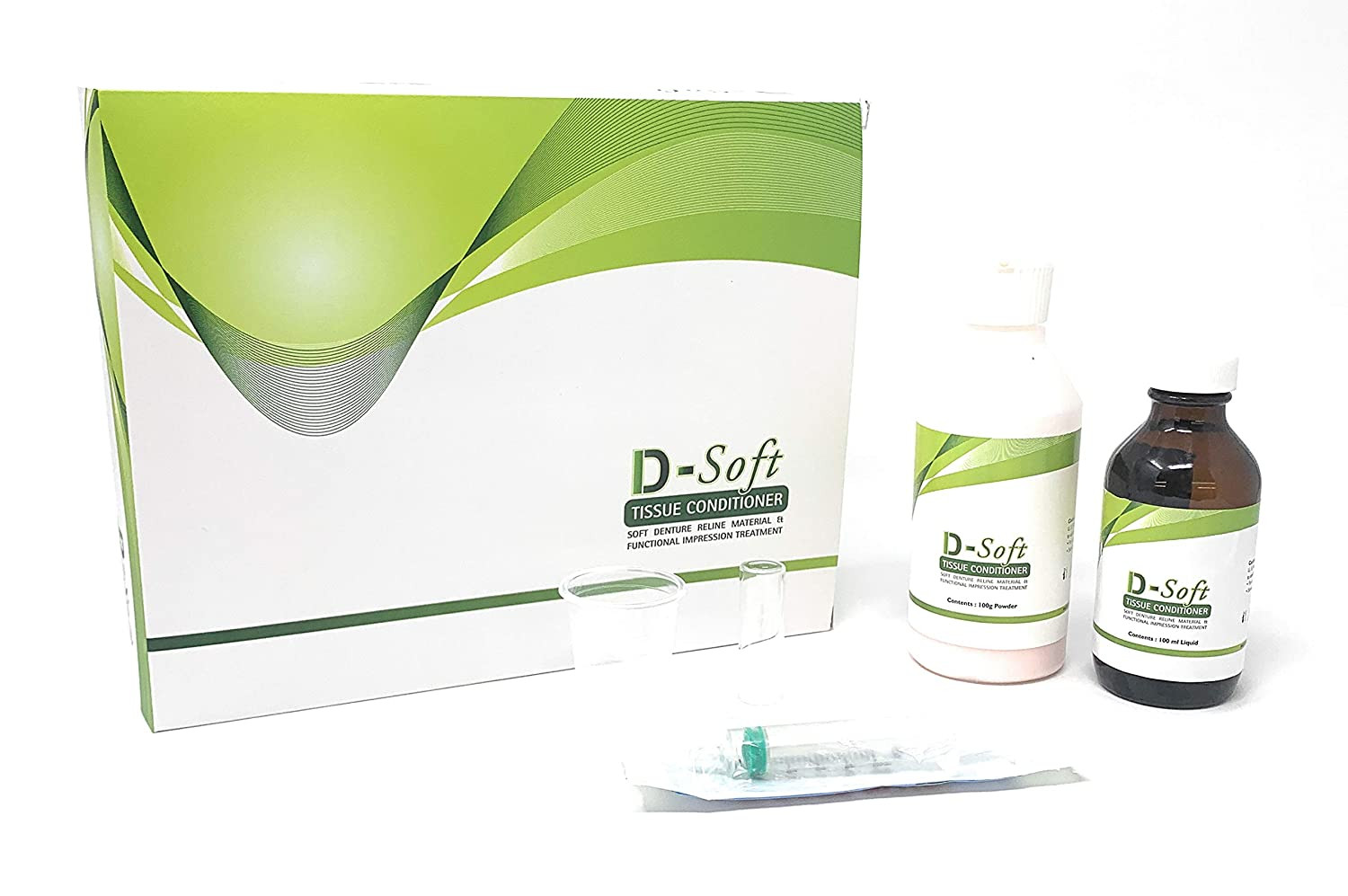 Medicept D-Soft - Tissue Conditioner Kit  Powder 100g Pink/ 100ml Liquid and Accessories