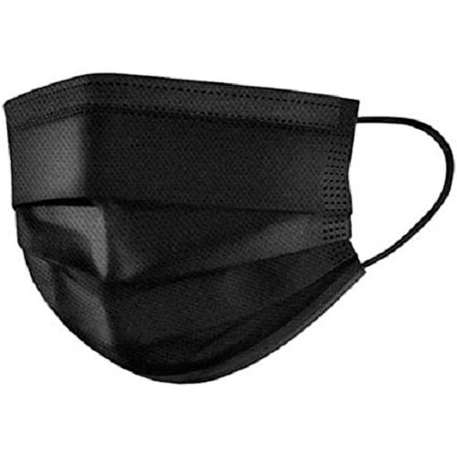 Disposable 3 Ply Face Masks Pack Of 50 Black-Soft On Skin Protectors With Elastic Earloops