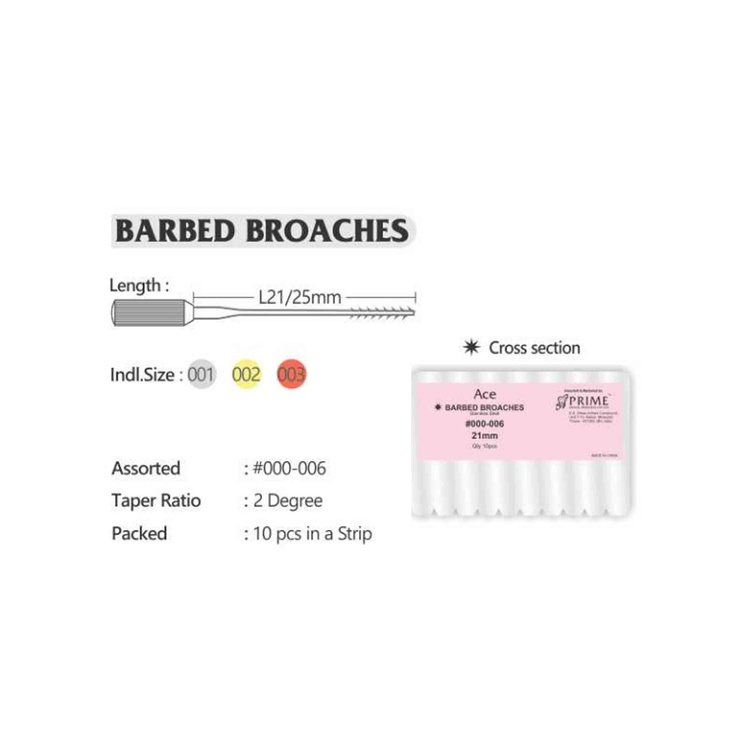 Prime (ACE) Barbed broaches No. 2 Yellow SS
