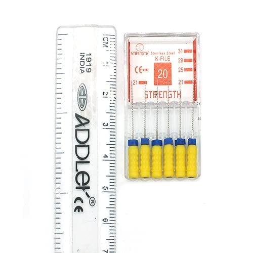 Strength Dental Stainless Steel K File 21 Mm Root Canal Files Size 20 (Pack Of 6)