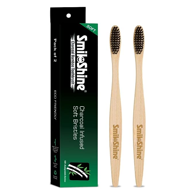 SmiloShine Charcoal Bamboo Toothbrush (2 Toothbrush)  (Pack Of 12)+12 Free