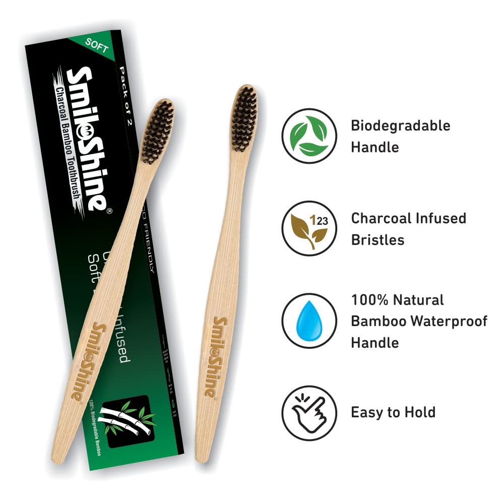 SmiloShine Charcoal Bamboo Toothbrush (Pack Of 24+24 Free)