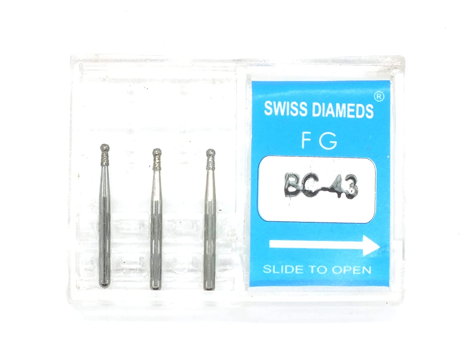 DENTAL DIAMOND BUR BC-43 FG AIR ROTOR SWISS DIA PREMIUM BURS. EXCELLENT DIAMOND GRAINS FOR HIGH SPEED ROTOR. PACK OF 3 BURS