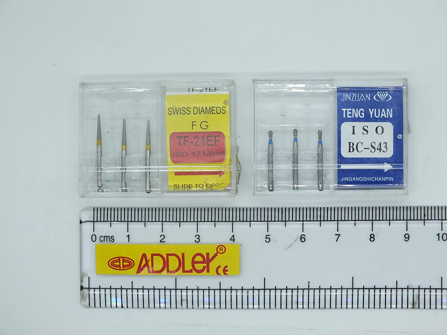 DENTAL FG SWISS DIA DIAMOND COATED BURS BC-S43 & TF-21EF HIGH SPEED 2 PACK OF 6 BURS TOTAL.