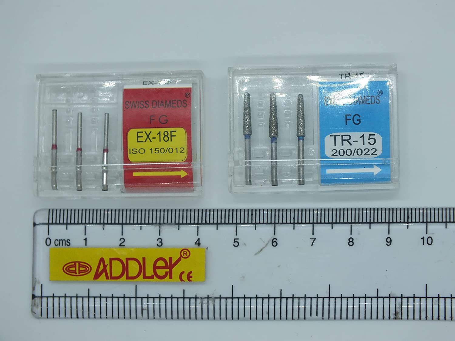 SWISS DIA DENTAL FG DIAMOND COATED BURS EX-18F & TR-15 HIGH SPEED 2 PACK OF 6 BURS TOTAL.