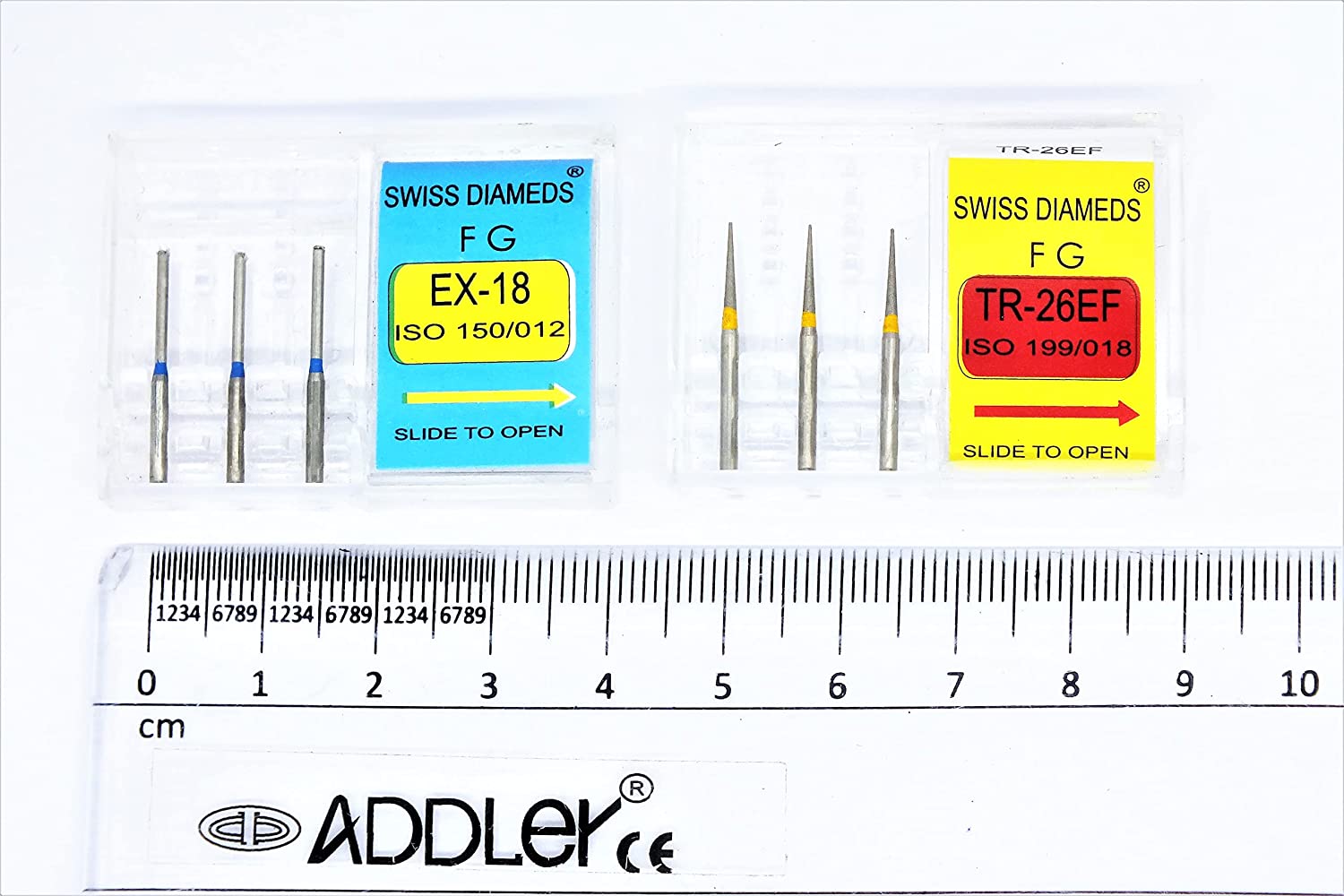 DENTAL DIAMOND BUR EX18 & TR26EF FG AIR ROTOR REDUCER SWISS DIA PREMIUM BURS. EXCELLENT DIAMOND GRAINS FOR HIGH SPEED ROTOR. PACK OF 3 BURS