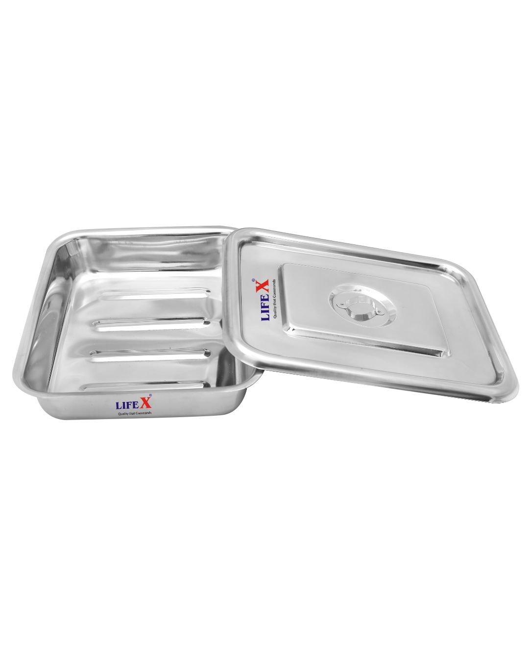 LIFEX 10" X 8" Instrument Tray With Cover | Stainless Steel | Rust Resistant | For Hospitals , Clinics, Home And Laboratories