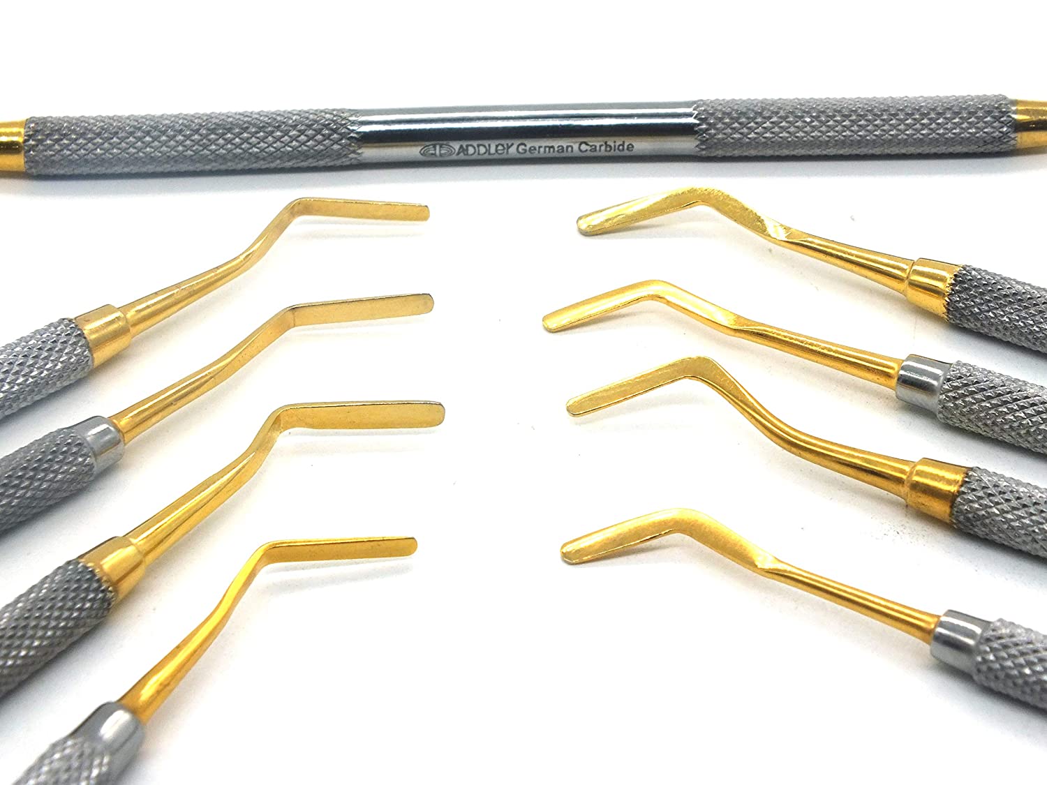 ADDLER Composite Resin Placement Plastic Filling Golden Handle Serrated Dull Finish, No Slip, 6MM Solid Handle. Set Of 4, 2.0, 2.5, 3.0, 3.5 MM.