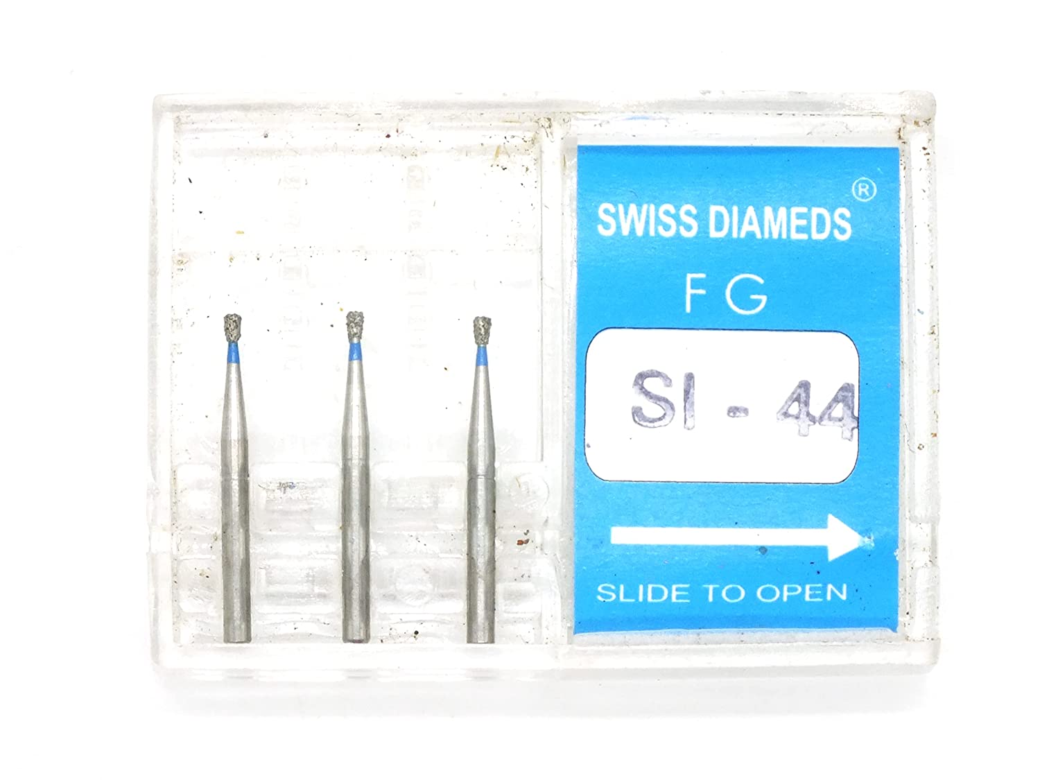 ADDLER DENTAL DIAMOND BUR SI-44 FG AIR ROTOR SWISS DIA PREMIUM BURS. EXCELLENT DIAMOND GRAINS FOR HIGH SPEED ROTOR. PACK OF 3 BURS