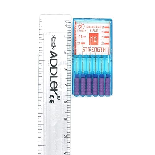 STRENGTH DENTAL STAINLESS STEEL K FILE 25 MM ROOT CANAL FILES SIZE 10 (PACK OF 6)