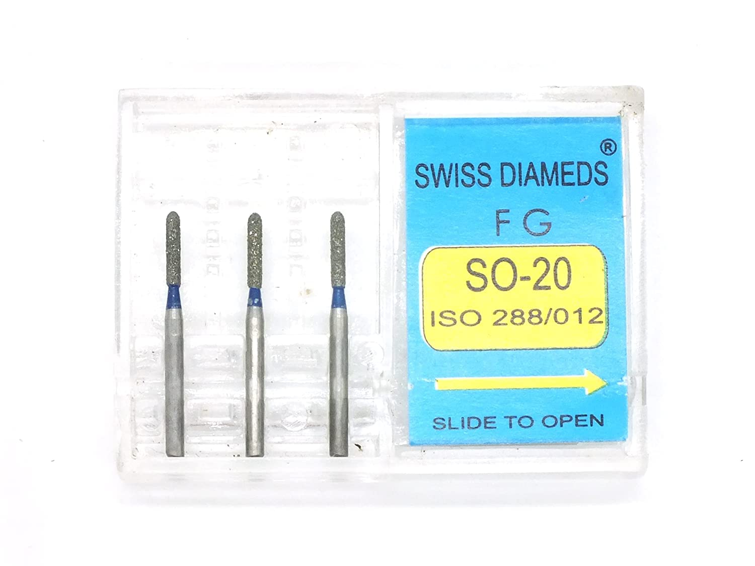 ADDLER DENTAL DIAMOND BUR SO-20 FG AIR ROTOR SWISS DIA PREMIUM BURS. EXCELLENT DIAMOND GRAINS FOR HIGH SPEED ROTOR. PACK OF 3 BURS
