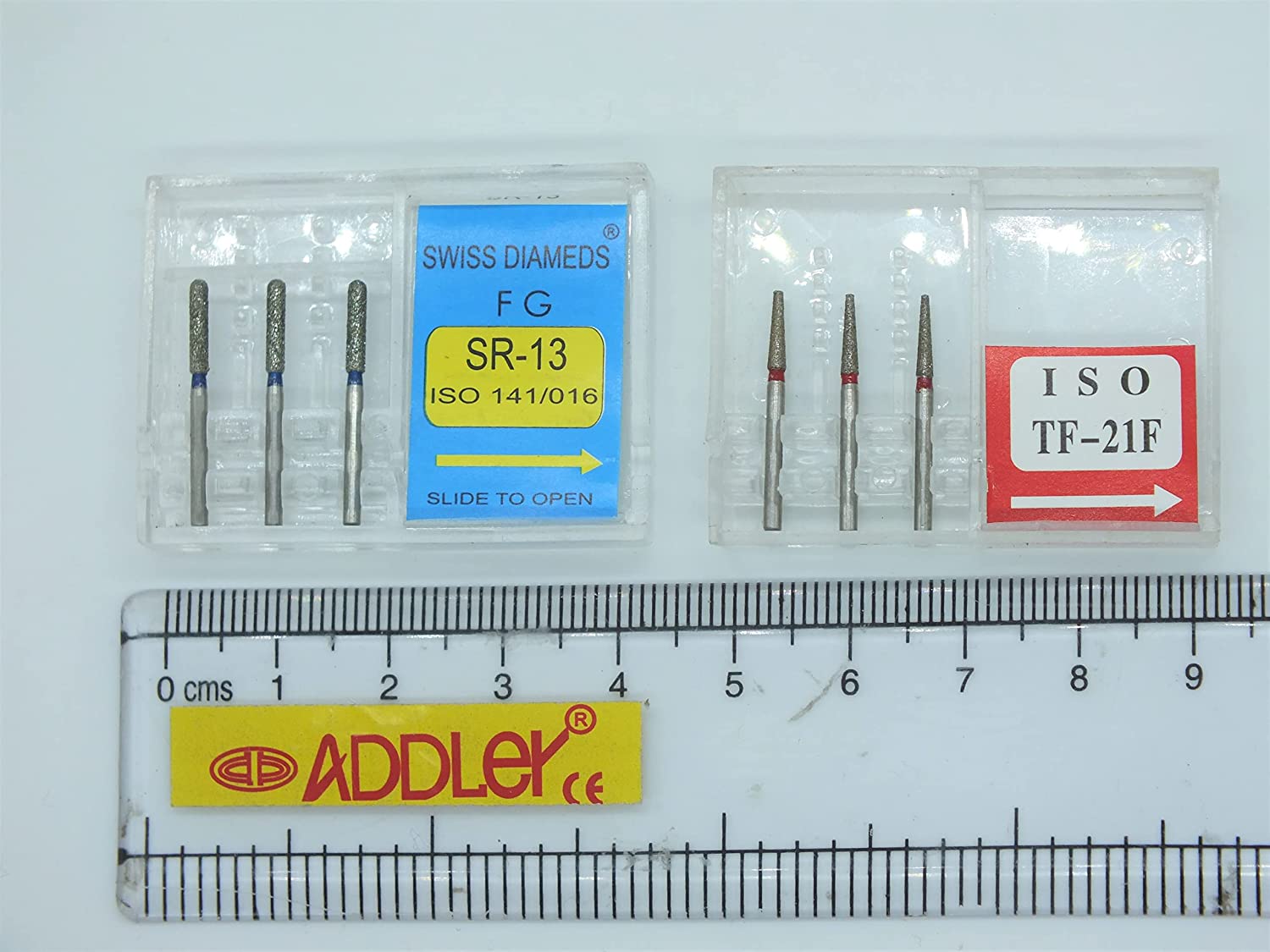 DIAMOND COATED BURS SR-13 & TF-21F DENTAL FG SWISS DIA HIGH SPEED 2 PACK OF 6 BURS TOTAL.