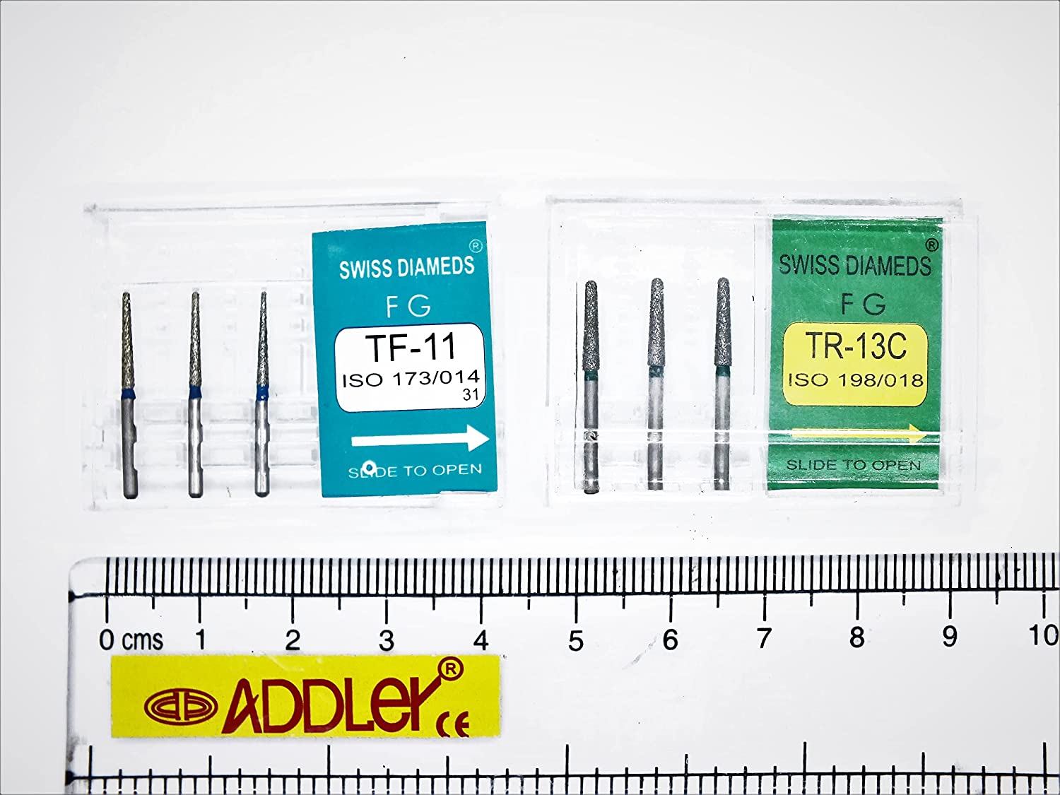 SWISS DIA DENTAL FG DIAMOND COATED BURS TF-11 & TR-13C HIGH SPEED 2 PACK OF 6 BURS TOTAL.