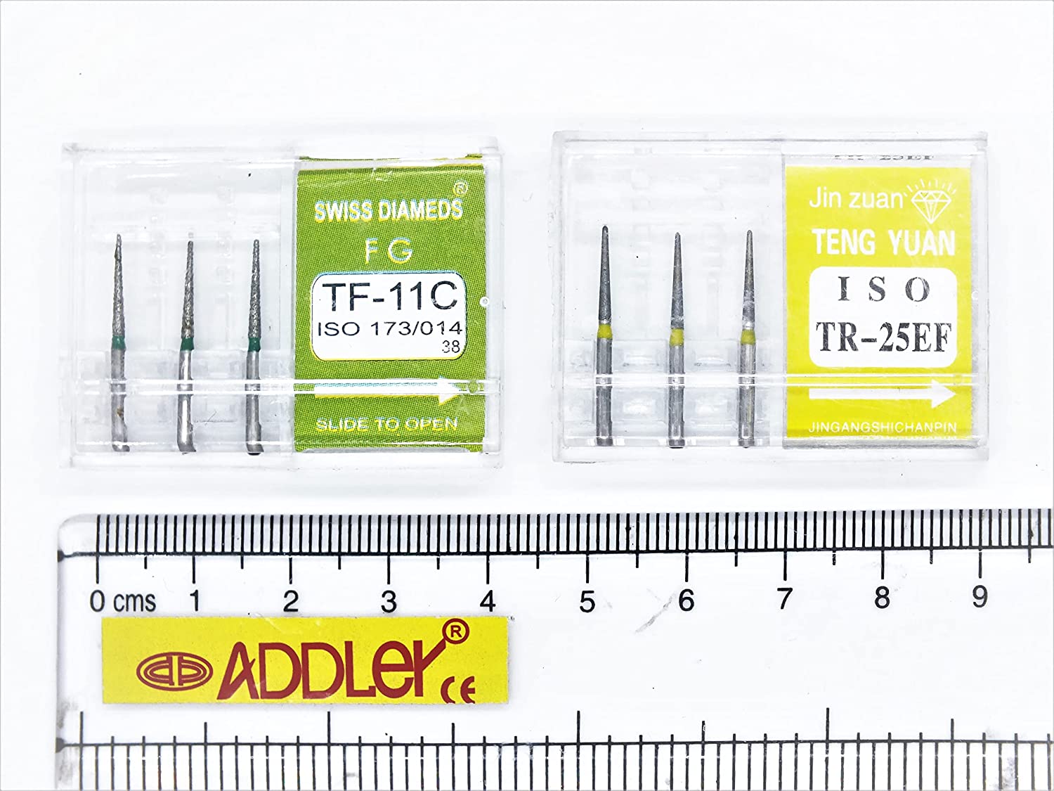 SWISS DIA DENTAL FG DIAMOND COATED BURS TF-11C & TR-25EF HIGH SPEED 2 PACK OF 6 BURS TOTAL.