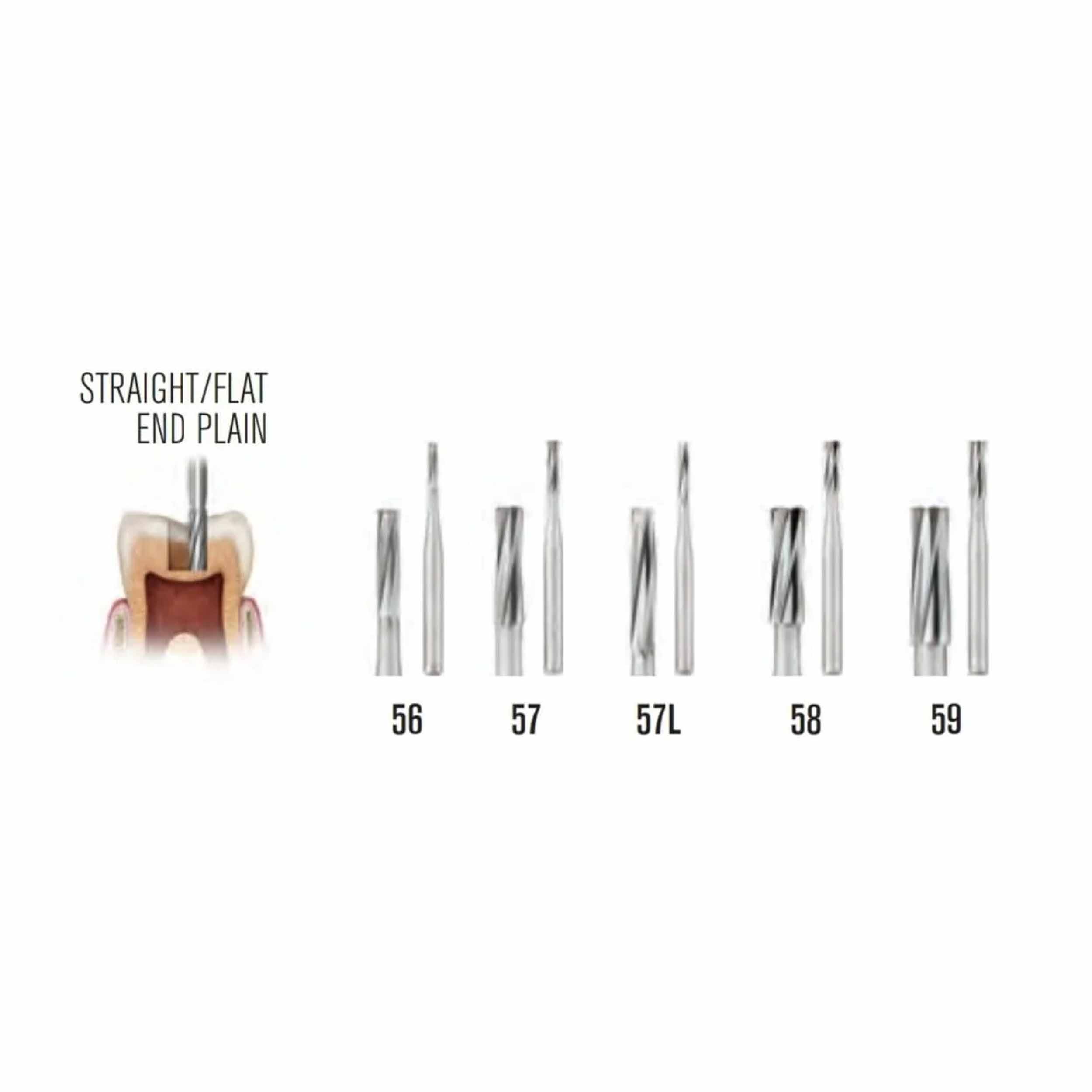 SS White  Carbide Burs - Straight - Flat End - Plain RA 59
