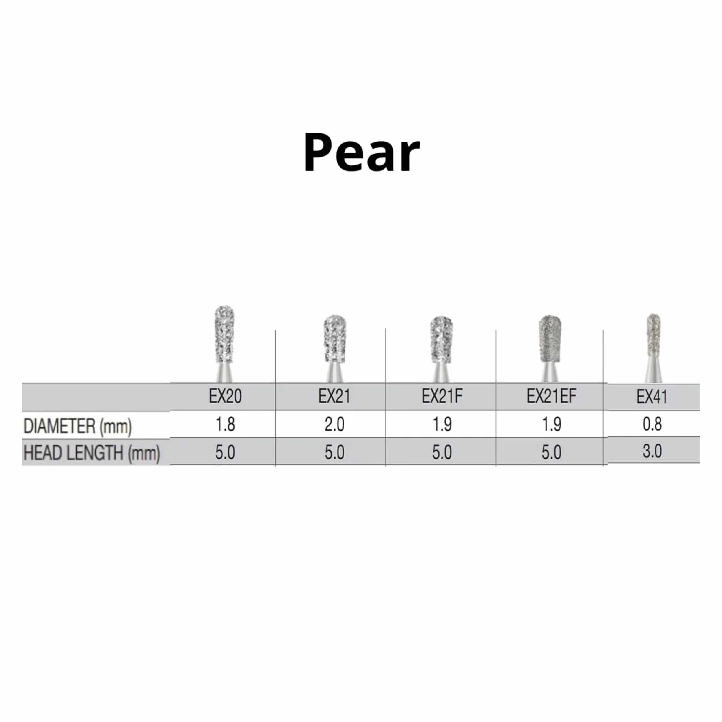 SS White G2 Diamond Burs - EX 20 - 41 Pear Shaped FG EX 21F Fine