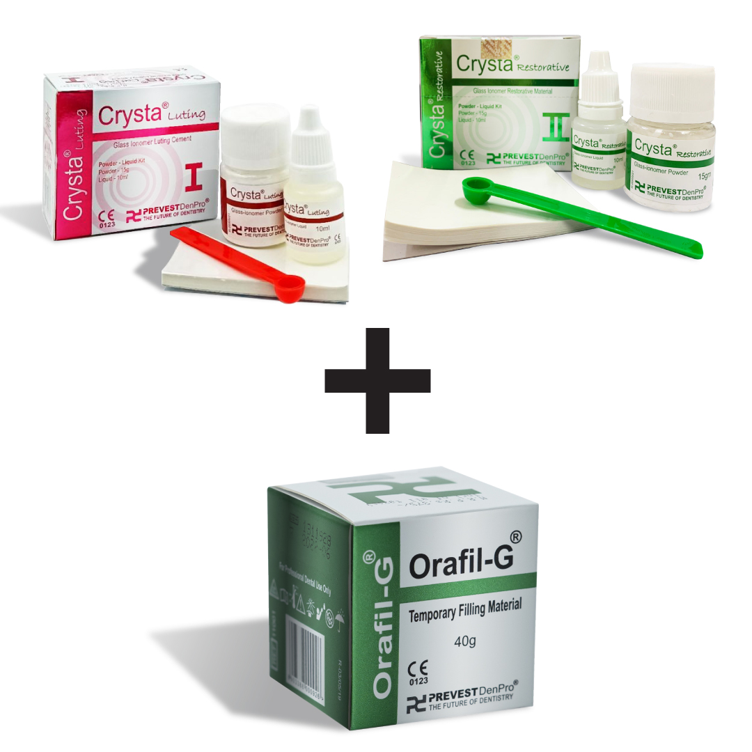 1 Crysta Restorative II + 1 Crysta Luting I  And Get 1 Orafil G Temporary Filling 40gm  Free1