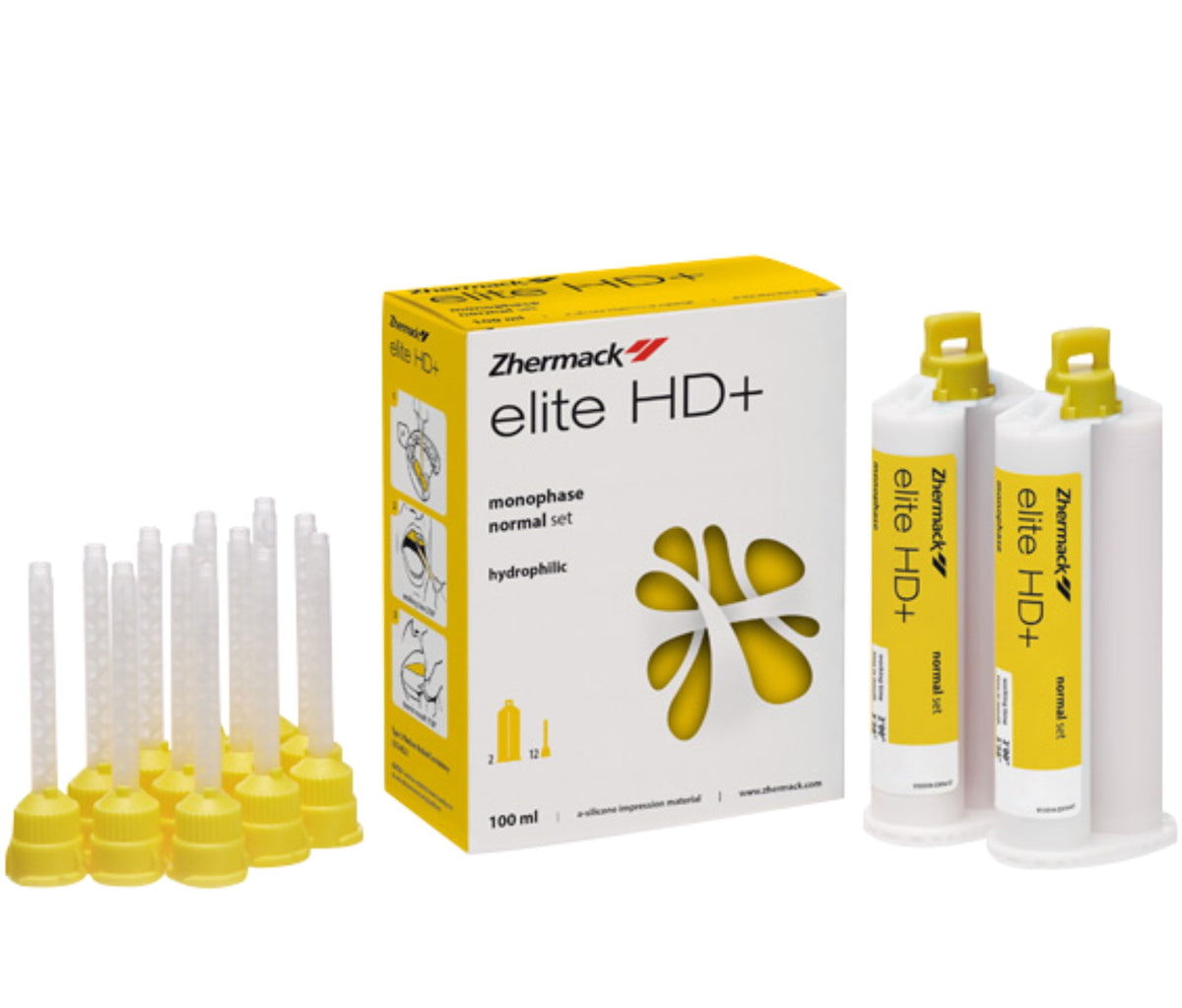 Zhermack ELITE HD+  MONOPHASE Normal Set 2x50 Ml Cartridges + 12 Small Yellow Mixing Tips